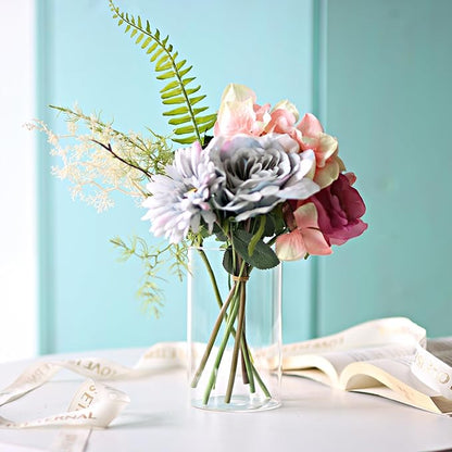 12Pcs Glass Cylinder vases for Centerpieces, 6 Inches Clear Bud Vases for Wedding Decorations,Floral Vase Bulk Flower vases,Tall Glass Hurricane Candle Holder for Table Shelf, Party.
