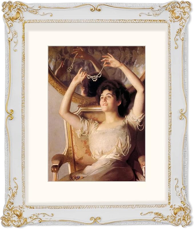 SIMON'S SHOP 11x14 Picture Frame Matted for 8x10 Photo, Vintage Style Poster Frames 11x14, White with Gold Accents Wall Mounting Gallery Wall Decor