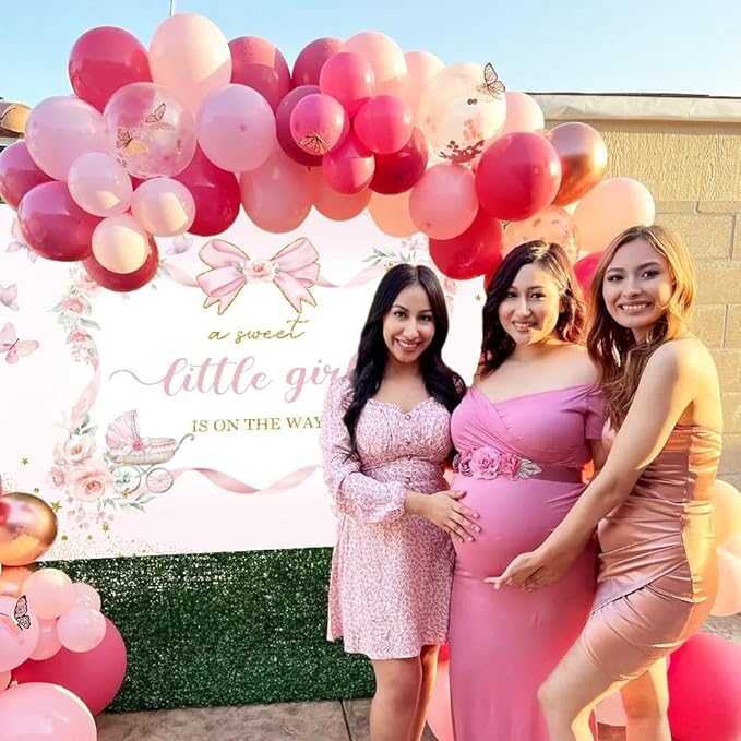 Pink Floral Baby Shower Backdrop Bow Flowers A Sweet Little Girl is on The Way Photography Background Princess Bowknot Girl Gender Reveal Party It’s a Banner with Copper Grommets
