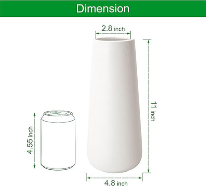 D'vine Dev 11 Inch Ceramic Flower Vase Textured Finishing, Minimalist Design for Kitchen, Bedroom, Living Room, Centerpieces, Office, Ivory, VS-XH-A-2