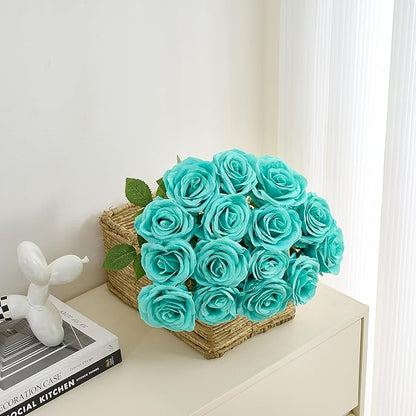 15pcs Fake Roses Artificial Silk Flowers Faux Rose Flower Long Stems Bouquet for Arrangement Wedding Centerpiece Party Home Kitchen Decor
