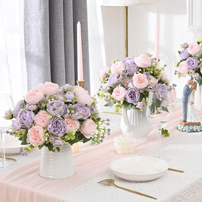 MARTINE MALL 2 Packs Peonies Artificial Flowers, Pinkish-Purple Artificial Peonies, Silk Peonies Flowers Fake Peonies Artificial Flowers Peonies Bouquet for Centerpiece Table Wedding Party Home Decor