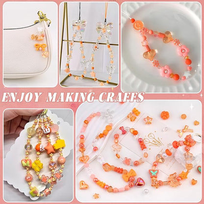 Assorted 200-260PCS Orange Acrylic Beads for Bracelet Making, Flower Bow Candy GummyBear Bracelet Charms,Cute Beads for Jewelry Making DIY Necklace Keychain Phone Charm Christmas Gift