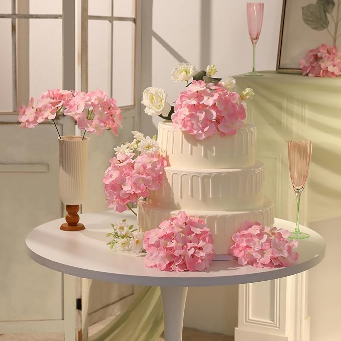 Veryhome 20Pcs Pink Hydrangea Artificial Flowers, Faux Hydrangea Flowers, Silk Flowers Heads with Stems, Fake Hydrangeas for Home Decor Wedding Party Centerpieces DIY Floral Arrangements