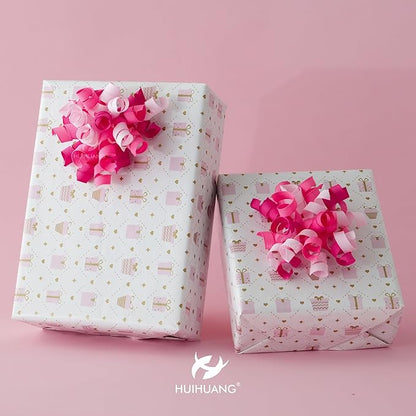 HUIHUANG Pink Bows for Gift Wrapping Self Adhesive Curly Gift Bows Fushcia/Pink/Hot Pink Bows for Presents, Birthday, Wedding Baby Shower Party Favors, Treat Bags- 6 Counts