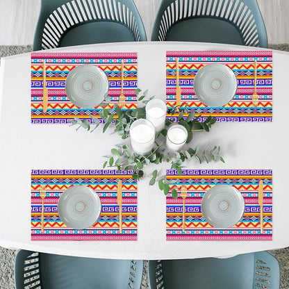Aztec Rainbow Western Placemats Set of 1 PVC Vinyl Non Slip Table Mats Waterproof Heat Resistant Place Mats Washable Wipeable Dining Table Mat for Kitchen Party Indoor Outdoor Decorative