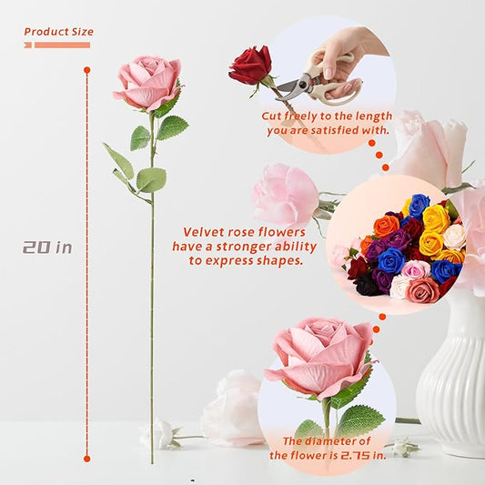 12 Pcs Artificial Rose Flowers, Silk Roses with Long Stems, Realistic Fake Roses for Wedding Centerpiece Party Home and Office DIY Decor, Cappuccino