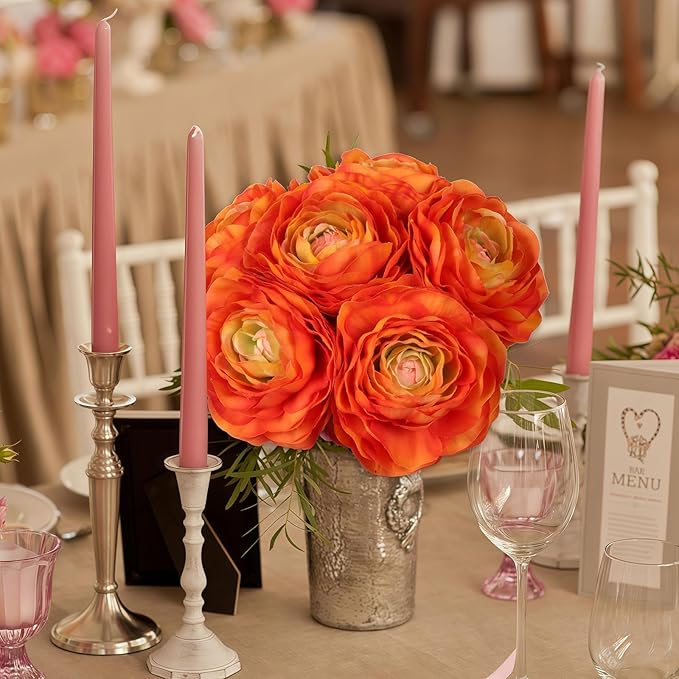 6PCS Orange Ranunculus Artificial Flowers Real Touch Peonies Silk Ranunculus Flowers with Stems for DIY Wedding Bouquet Party Table Home Decor(Orange)