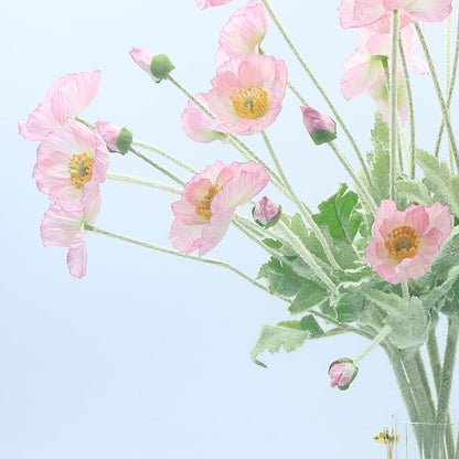 2 Pcs Artificial Fake Flowers Plants Poppies Silk Flower Arrangements Wedding Bouquets Decorations Plastic Floral Table Centerpieces for Home Kitchen Garden Party Decor Approx 23.6" High - Light Pink