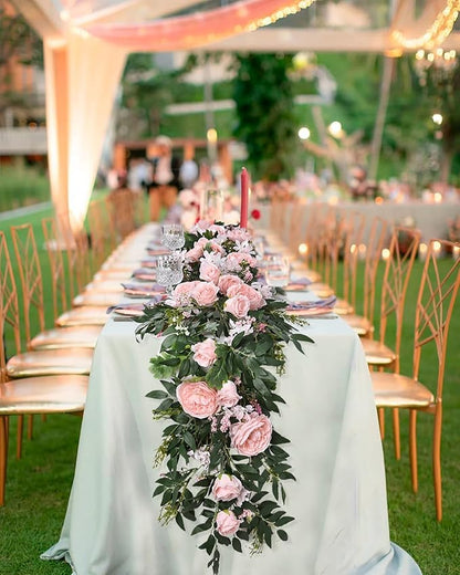 Lvydec 2 Pack Artificial Peony Flower Garland - 6ft Silk Peony Vine Willow Leaves Garland Pink Arch Flower Vine for Wedding Party Table Decoration (Pink)