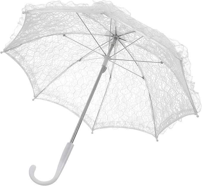 Lace Umbrella Parasol Floral White Umbrella Vintage Wedding Bridal Umbrella Photography Scene Props for Baby Shower Bridal Decorations Assorted Color A