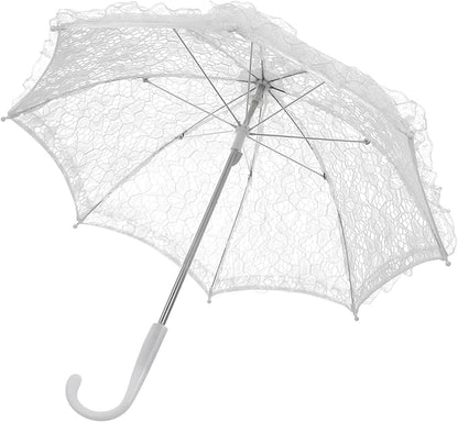 Lace Umbrella Parasol Floral White Umbrella Vintage Wedding Bridal Umbrella Photography Scene Props for Baby Shower Bridal Decorations Assorted Color A
