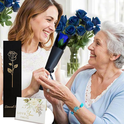 WILLSHINE Eternal Rose with Stem,Single Real Preserved Rose Gift Box,Forever Blue Flower Stems Bouquets for Women,Mum,Wife,Girlfriend,Valentine's Day,Mother's Day,Chirstmas,Birthday,Aniversary Gift