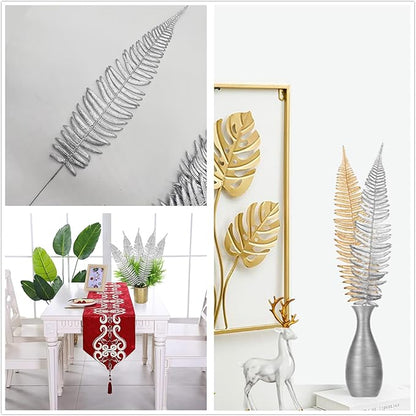 CATTREE Artificial Silver Plants Tall Fern Leaves 23" 10 Pack, Fake Boston Ferns Plant Decorations Plastic Faux Foliage Shrubs Large Leaf for Party Wedding Table Centerpiece Bouquet DIY Silvery Décor