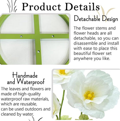 3Pcs Artificial Paper Flower Decoration, Large Fake Flowers with Standing Stems and Base, 3D Lifelike Giant Flower Home Decor, Wedding Background Decorate, Photography Props, Banquet (White)