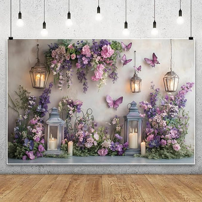 YongFoto Elegant Flower Wall Backdrop 8x6.5ft Floral Butterfly Candle Photography Background Baby Bridal Shower Wedding Girl Birthday Party Banner Room Decor Portrait Photoshoot Wallpaper Photo Booth