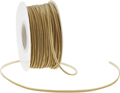 MAYREEL 1/8 Inch Khaki Velvet Ribbon Thin Beige Vintage Ribbon for Wedding Invitations Gift Wrapping Party Favor Boxes 50 Yards