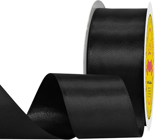 Double Face Black Satin Ribbon 1-1/2 inch X 25 Yards Polyester Black Ribbon for Gift Wrapping Very Suitable for Weddings Party Hair Bow Invitation Decorations and More