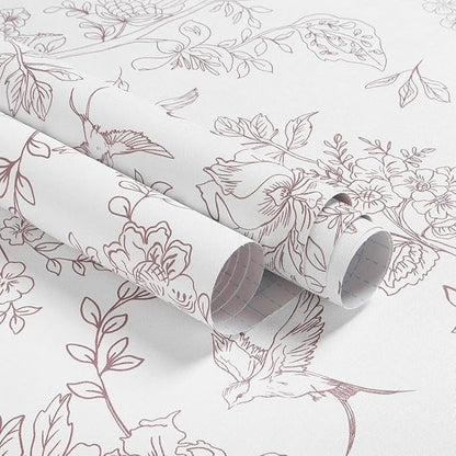 Red and White Floral Peel and Stick Wallpaper 16.9"x196.8" Vintage Floral Contact Paper Peel and Stick Bird Flower Wallpaper Self Adhesive Removable Wall Paper for Cabinets Bathroom Decorative