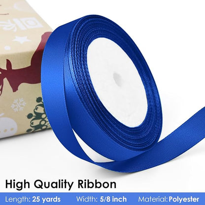 25 Yards 5/8 inch Satin Ribbon, Solid Color Fabric Ribbon Perfect for Gift Wrapping, Wedding, Handmade Bows, Floral Bouquets and Party Decoration(Royal Blue)