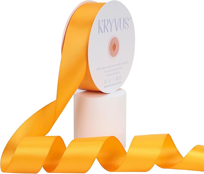 Double Faced Yellow Gold Satin Ribbon, 1-1/2 Inch X 50 Yards Polyester Ribbon for Gift Package Wrapping, Crafts, Bow Making, Sewing, Flower Bouquet, Wedding Party Decor