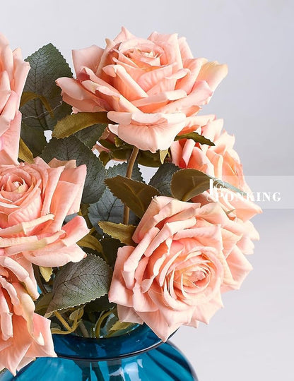3.1"(8cm) Manta Rose Artificial Flower 7pcs Realistic Faux Silk Roses Fake Flowers Bouquets Arrangements Decor for Wedding Spring Mother's Day, Home Table Decorations, Light Pink Flower