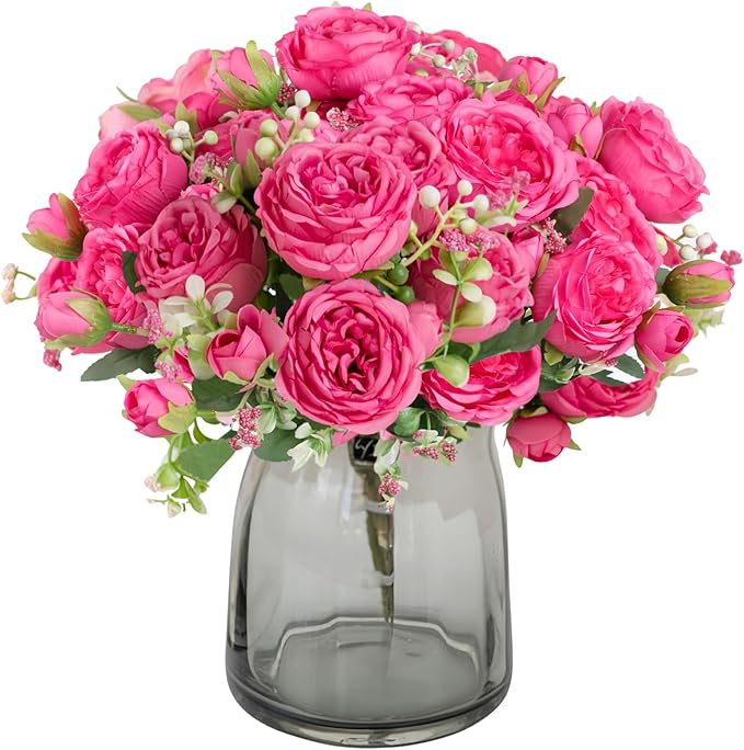 ASTRYAS 4Pcs Peonies Artificial Flowers, Hot Pink Peony Faux Peonies, Silk Peonies Flowers Fake Peonies Artificial Flowers Peonies Bouquet for Centerpiece Table Wedding Party Cake Home Decor