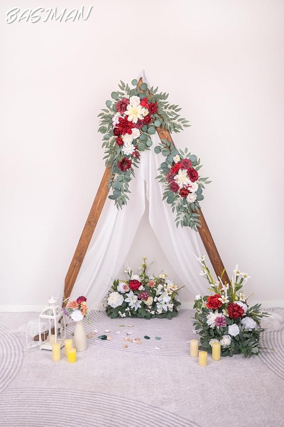 Arch Flowers with Drapes Kit (Pack of 3) for Wedding Ceremony Arbor and Reception Backdrop Decoration Wedding Welcome Signs Floral Birthday Party Decoration
