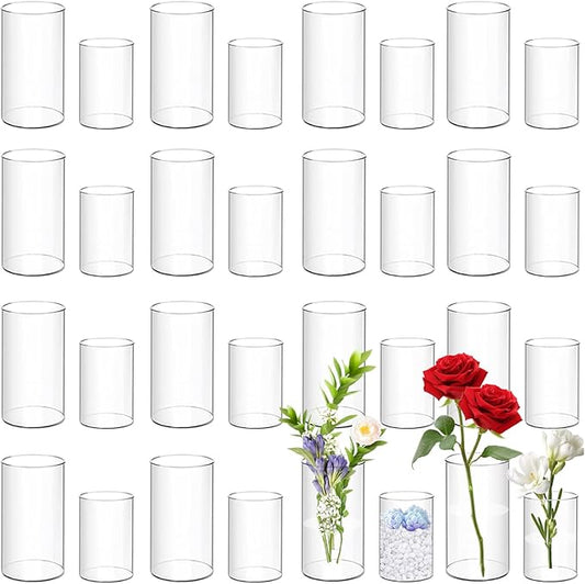 32 Pack Acrylic Vase, 6 Inch & 4 Inch Clear Cylinder Flower Vase Plastic Cylinder Vases Bulk Round Plastic Acrylic Vases for Centerpiece Home Wedding Office (16pcs 6in + 16pcs 4in)
