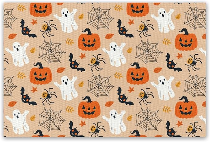 Placemats Set of 4 Halloween Waterproof Oilproof Table Mats Washable Wipeable Heat Resistant Easy to Clean for Indoor Outdoor Party Kitchen Dining Table Decoration 12 * 18in
