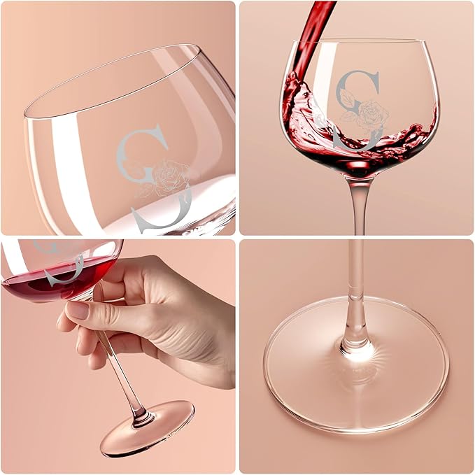 Personalized Gifts for Women, Monogrammed A-Z Wine Glass Customized Gift, Unique Christmas Birthday Gifts for Women Her Mom Friend Sister Wife Daughter Nurse (S)