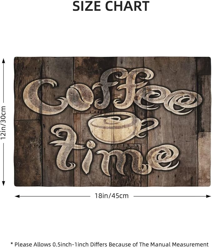 Coffee Linen Table Placemats Set of 6 Coffee Cup Vintage Wooden Print Placemat Indoor Outdoor Party Home Desktop Kitchen Dining Room Decoration 12x18 Inch