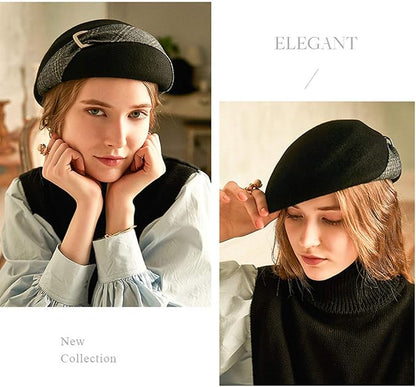 ORIDOOR Women Vintage 100% Wool Felt Flowers Bucket Cloche Bowler Hat Church Wedding Beret Hat