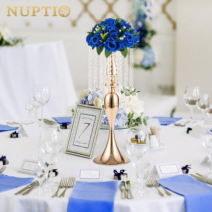 NUPTIO Flower Balls for Wedding Centerpieces - 2 Pcs 9.5 inch Diameter Fake Flower Ball Arrangement Bouquet Party Centerpieces for Tables - Royal Blue Rose Bouquet Centerpiece Flowers for Table