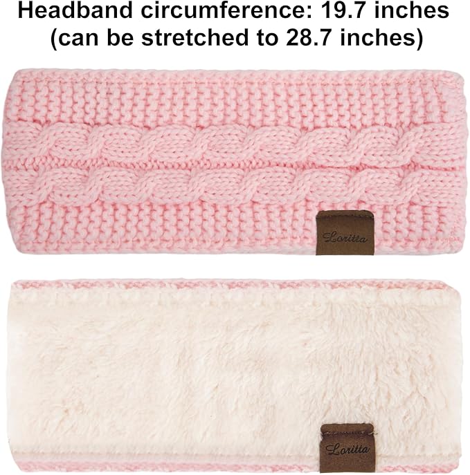 Loritta Womens Ear Warmers Headbands Winter Warm Fuzzy Cable Knit Head Wrap Fleece Lined Gifts