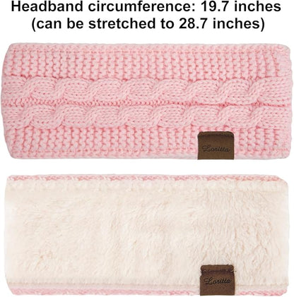 Loritta Womens Ear Warmers Headbands Winter Warm Fuzzy Cable Knit Head Wrap Fleece Lined Gifts