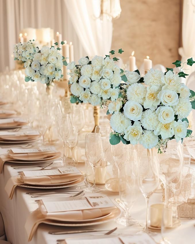 Premium Champagne Silk Artificial Flower Bouquets, Tan Nude Fake Flowers Decoration, Cream Faux Floral Arrangements for Wedding Bridal Bouquets, Home Decor, Baby Shower, Table Centerpieces