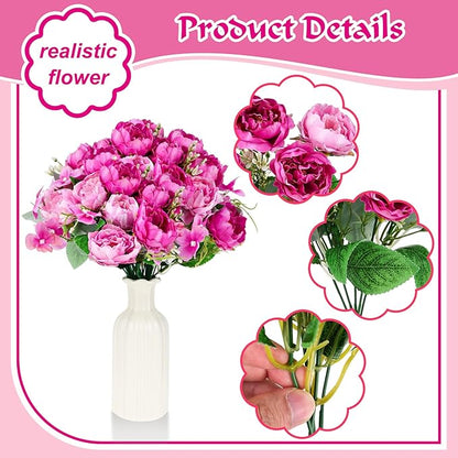 Olgaa 12 Bundles Peonies Artificial Flowers Fake Peony Bouquet Faux Peonies Flowers Bulk with Stems Flower Balls for Centerpiece Table Decorations Wedding Bridal Floral Arrangement (Rose Red)