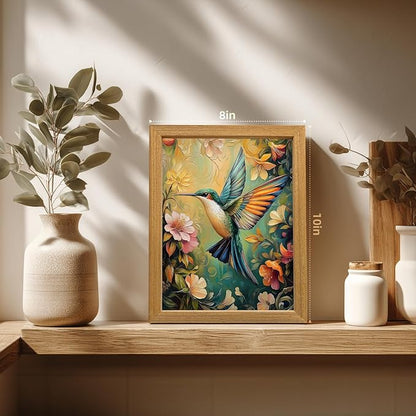 LLEEMPI William Morris Wall Art, Vintage Bird Floral Wall Decor, Hummingbird Flower Canvas Painting, Colorful Nature Botanical Aesthetic Picture for Living Room Bedroom Kid Room Wood Framed 8x10 inch