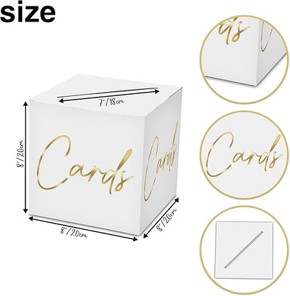 AWSICE Classic Elegant Card Box – 1 Set Hot Stamping Card Receiving Box for Gift Envelope Money – Wedding Bridal Baby Shower Birthday Graduation Party Supplies Decorations (8"*8"*8", Gold)-A02