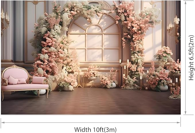 AOTOFO 10x6.5ft Pink Flowers Wedding Backdrop Elegant Rose Blossom Floral Pretty Plant Photography Background for Woman Bride Party Girls Bridal Shower Photo Studio Shoot