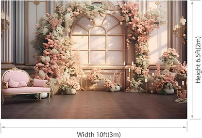 AOTOFO 10x6.5ft Pink Flowers Wedding Backdrop Elegant Rose Blossom Floral Pretty Plant Photography Background for Woman Bride Party Girls Bridal Shower Photo Studio Shoot