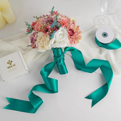 MEEDEE Teal Satin Ribbon - 2 Inch Double Faced Satin Ribbon for Christmas Tree, Weddings, Flower Bouquets