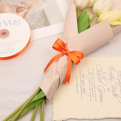Orange Satin Ribbon, Double Faced 1/2 Inch X 25 Yards Orange Ribbon, Premium Satin Ribbon for Gift Wrapping, Crafts, Hair Bow Making, Sewing, Flower Bouquet, Wedding Party Decor