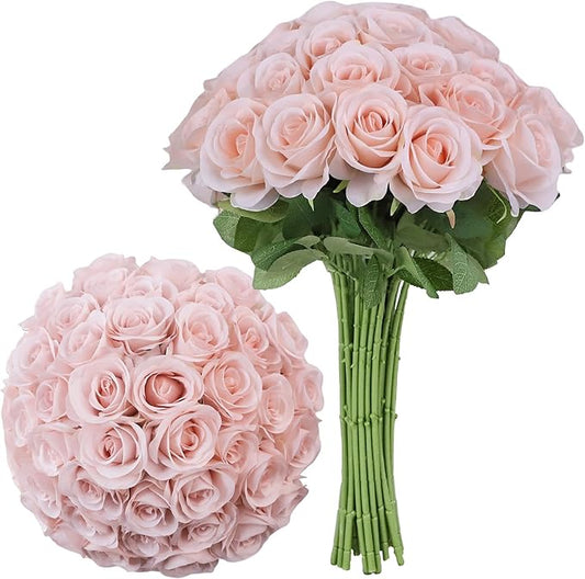Artificial Rose Flower Artificial Flowers Flower with Long Stem Silk Roses Bouquet for Wedding Bridal Shower Party Home Decoration (Blush, 30 Pcs)