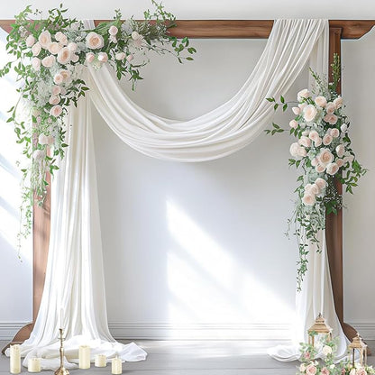Socomi Wedding Arch Draping Fabric 2 Panels 29" x 19Ft Ivory Sheer Chiffon Curtain Drapes 6 Yards for Wedding Ceremony Birthday Party Decoration
