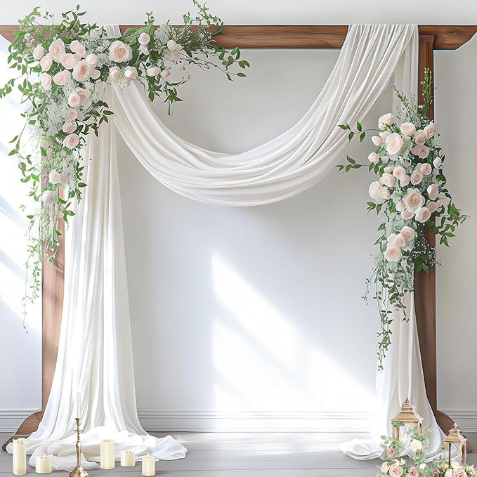 Socomi Wedding Arch Draping Fabric 1 Panel 29" x 19Ft Ivory Sheer Chiffon Curtain Drapes 6 Yards for Wedding Ceremony Birthday Party Decoration
