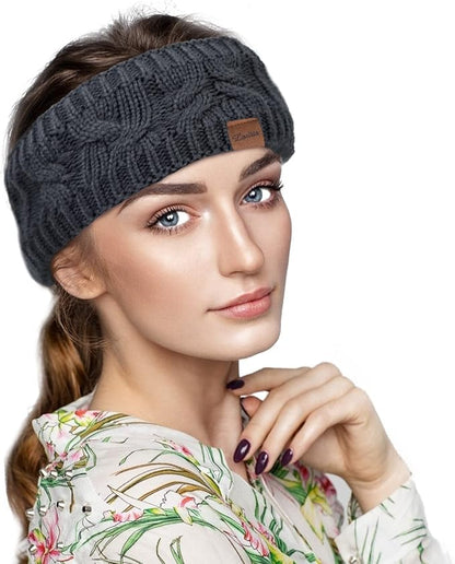 Loritta Womens Ear Warmers Headbands Winter Warm Fuzzy Cable Knit Head Wrap Fleece Lined Gifts