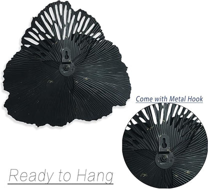 10" Metal Flower Wall Art Decor, Rustic Modern Floral Sculpture, Distressed Iron Wall Hanging Home Decoration Accent Artworks for Indoor Kitchen Bedroom Living Office Outdoor Garden Patio (36C-Black)
