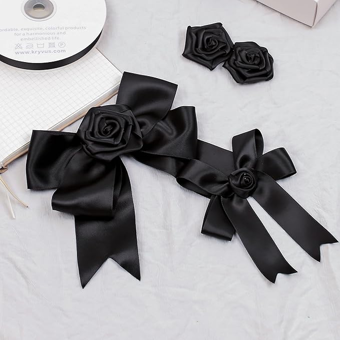 Black Satin Ribbon, Double Faced 1-1/2 Inch X 50 Yards Black Ribbon, Premium Satin Ribbon for Gift Wrapping, Crafts, Hair Bow Making, Sewing, Flower Bouquet, Wedding Party Decor